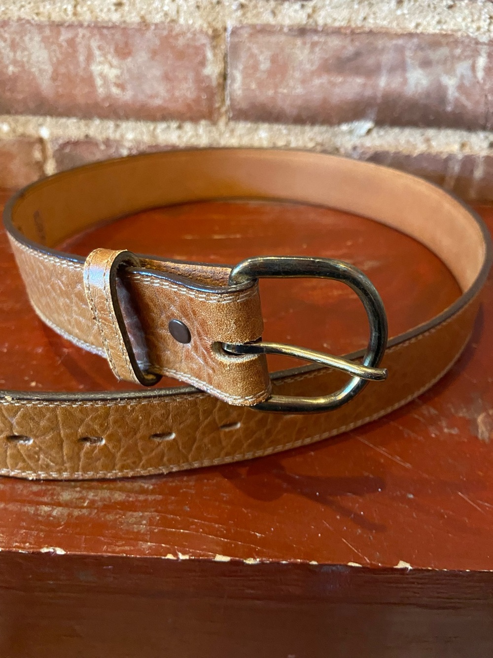 New Vintage Nocona Brown Leather Men's Belt with Antique Brass snap on Buckle